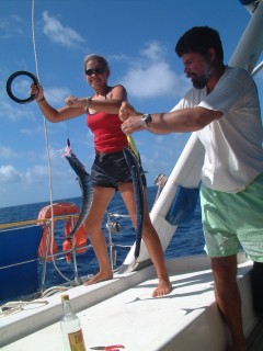 Amanda and Jon bring 2 wahoo on board!