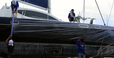 Some of the AME team masking our neighboring catamaran