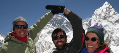 Amanda, Chris and Sue, Hands over Mt Everest