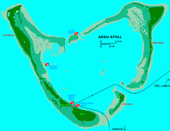Map of our track & dives in Addu Atoll, Maldives.
