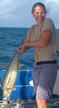 Amanda lands a double-lined mackerel