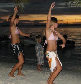 Amanda & Lara (Mahi Mahi) perform Ppolnesian dances on the beach