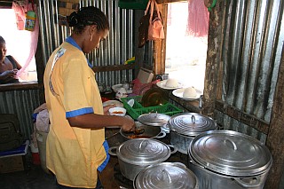 Hot lunch at a tin "hotely" in Madagascar