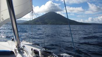 Guning Api volcano as we approach Banda Islands