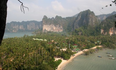 Cliffs  & beaches near Krabi from high in the limestone hills.