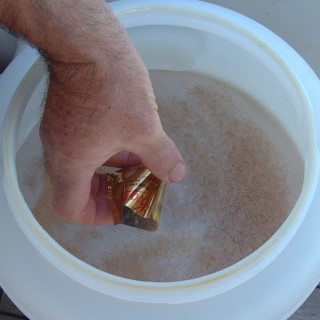 Sprinkling the yeast on top of the wort