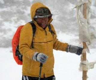 Thupten, our incorrigible guide, still smiling in blizzard in Sikkim