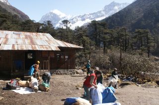 Breaking camp at Kokchurong. Sunny AM