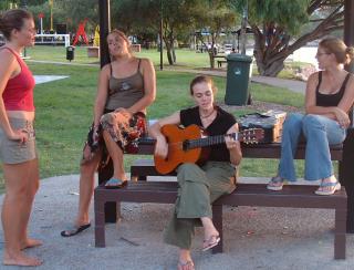 Busking practice in Brisbane: Sierra, Amanda, Alex & Katrina