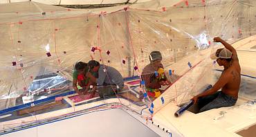 Building more of the spray-tent over the starboard side-deck