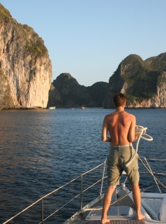 Chris prepping mooring lines as we approach Phi Phi Le, Thailand