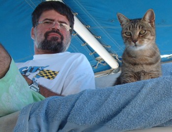 Arthur kept us company day and night on the helm seat.