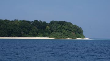East Twin Island, Andaman Islands, & the channel. Strong current!