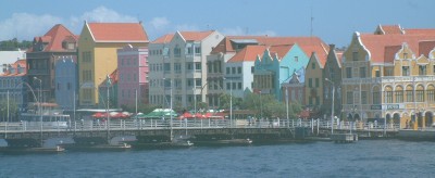 The floating bridge and colorful shopping area