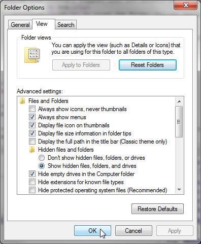 Folder Options Control Panel applet