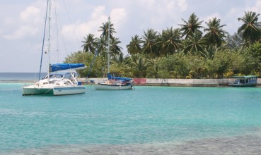 Our pretty anchorage off Equator Village, with Estrela