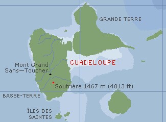 The butterfly of Guadeloupe, with the Saintes just to the south