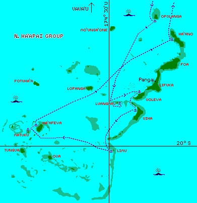 Our path and anchorages through the Ha'apai