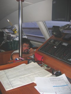 Jon on the radio, en route to Tonga, May 2004