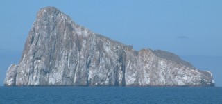 The sheer-sides of Kicker Rock, covered in birds