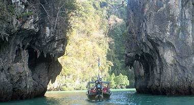 A longtail enters the hong at Ko Hong Krabi