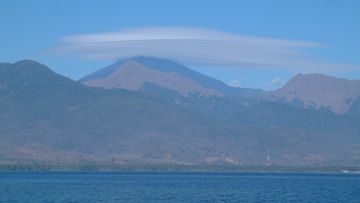 Great volcano view from Gili Lawang anchorag, Lombok, Indonesia 
