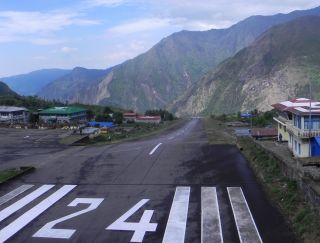 The sloping Lukla runway at 9,300' (2800m)