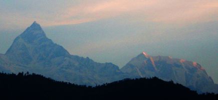 Dawn over Machhapuchhare and Annapurna 3 from Pokhara