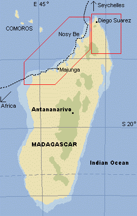Madagascar, with our track along the NW coast
