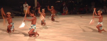 Makemo boys dancing, choreographed as canoe paddling