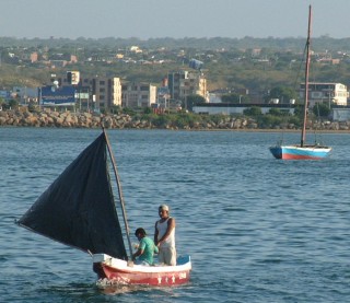 Fishing skiff in the Manta Harbor