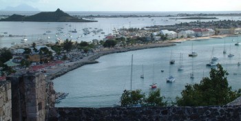 Marigot, with the lagoon on the top and Marigot Bay on the right.