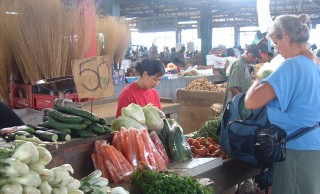 Sue shops in the Fiji public market, Suva