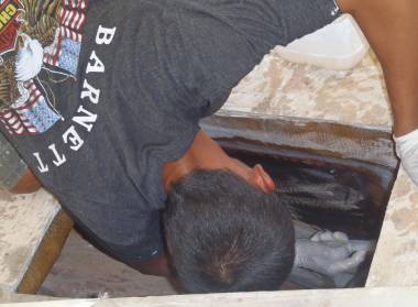 Max mudding a joint line in our newly discovered compartments