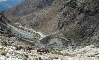 Winding down from 13,500' into the Andean valleys that lead to Los Nevados.