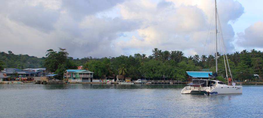 Market (far left) and dive shop in Munda