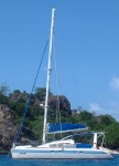 Ocelot sitting sedately at anchor in Navadra, a Fijian island