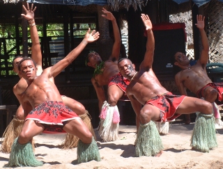 Robinson Crusoe men performing the lewd Pig-dance