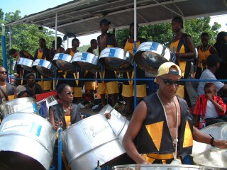 A steel drum band at the Grenadan carnival