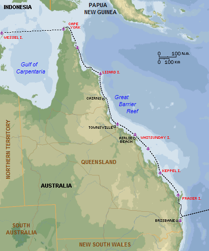 Our track up the Queensland coast