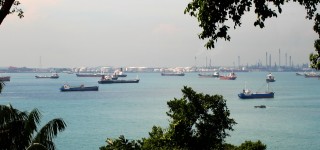 The busy quarantine anchorage in Singapore.