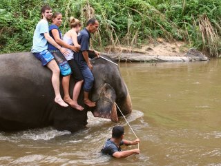 Hold on! Going swimming!