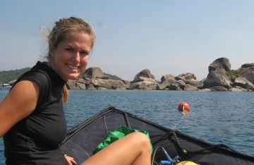 Rachel from Vamp before a dive in Similans