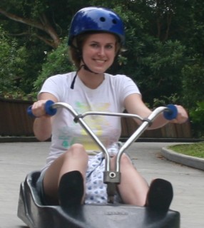 The Sentosa luge with driver Rachel. Watch out!