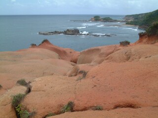 An interesting red rock outcropping in Dominica
