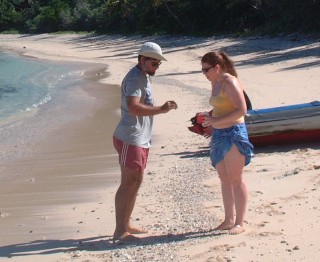 Rori & Jon exploring the beach at Navadra