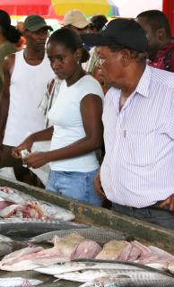 Fish buying at the Saturday Mahe market