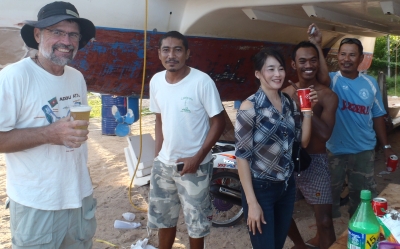 Jon, Golf, Golf's wife Mai, a worker, and Meng, our carpenter