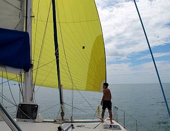 Making 5.5 knots in an 8 knot breeze off Brunei.  