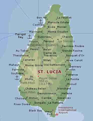 A more detailed St. Lucia map, showing our anchorages